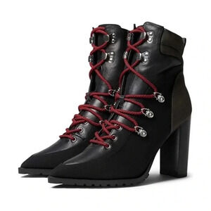 New Steve Madden Karey Black Multi Lightweight Lace Up Mid Heel Booties size 8
